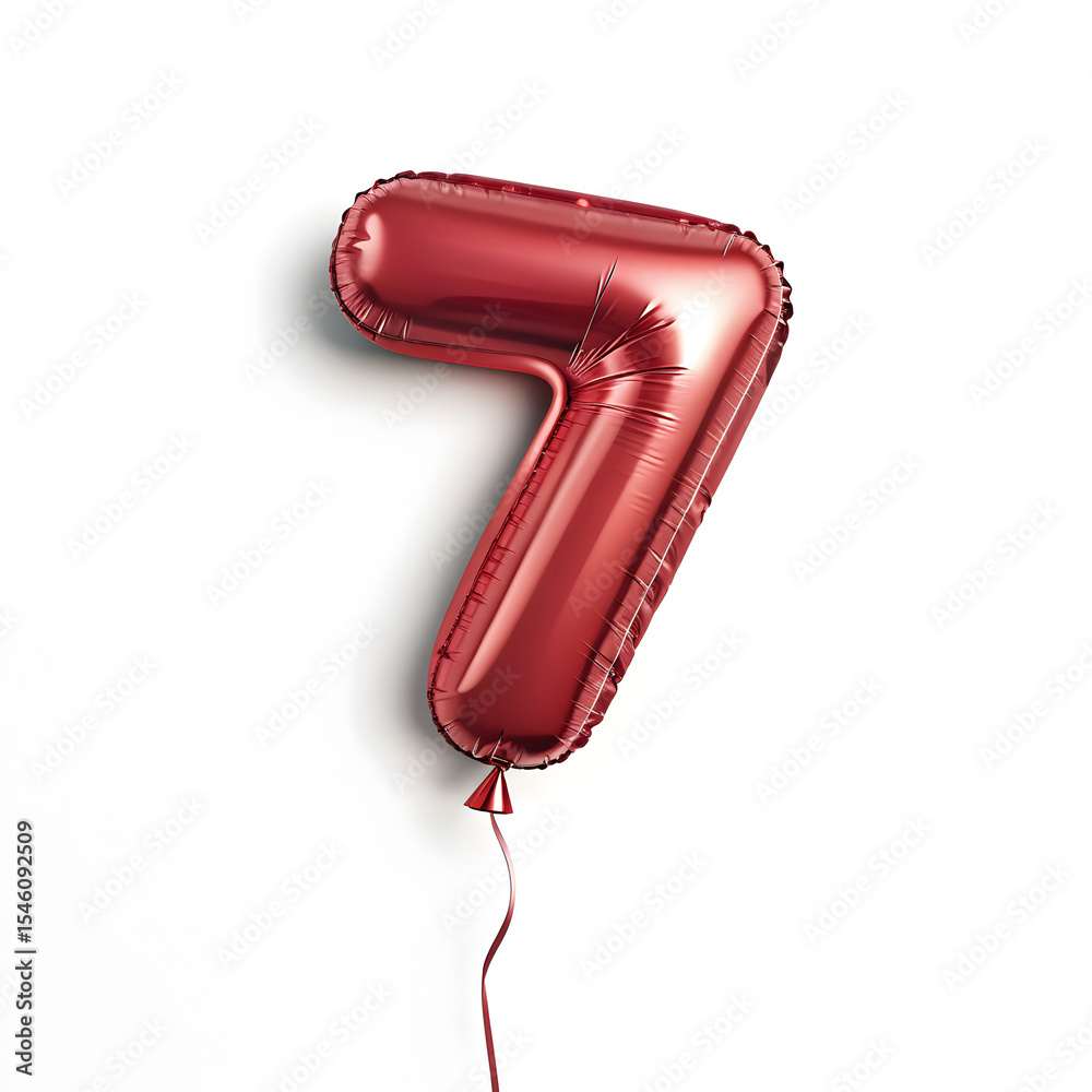 Fototapete A balloon shaped like the number 7,glossy red metallic finish with realistic reflections and smooth texture.
