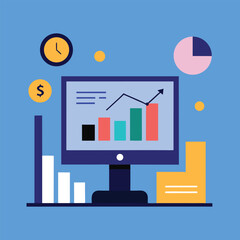 Office Workspace With Financial Charts On Screen For Business Analysis
