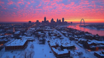 St. Louis Skyline at Sunset in Winter