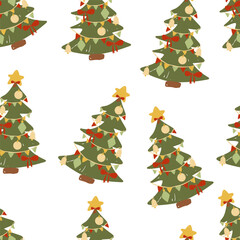 Retro seamless Christmas tree pattern for winter celebrations and festive vintage decor vector illustration