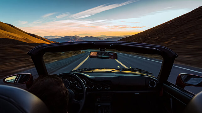 Relaxing woman on the beach in the cabriolet car without a roof. Vacation, holiday, journey to the sea or the resort