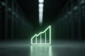 Vibrant glowing graph in a server room, symbolizing growth, positive trends, or success in technology, finance, or business.  Modern, clean, and conceptually powerful.