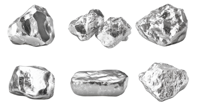 set of silver nuggets on white background