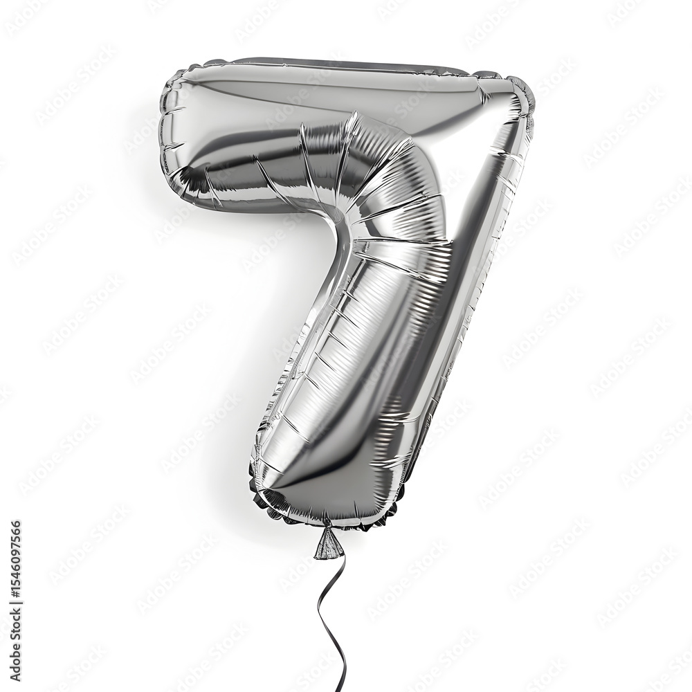 Fototapete a balloon shaped like the number 7 ,silver metallic finish with realistic reflections and smooth tex