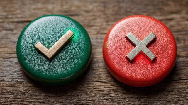 Green and red buttons clearly indicate a right or wrong decision, reflecting everyday choices and consequences.
