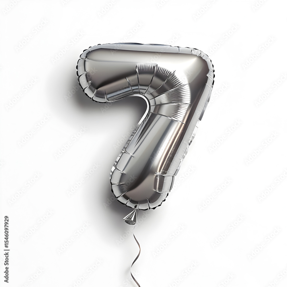 Fototapete a balloon shaped like the number 7 ,silver metallic finish with realistic reflections and smooth tex