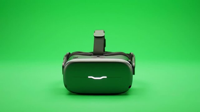 Futuristic virtual reality headset, centered on chroma key green (#00FF00), isolated and detailed, no other elements, symbol of immersive tech.

