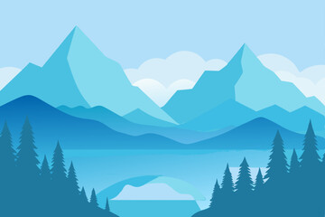 Obraz premium Serene Blue Mountain Landscape A Peaceful Vista