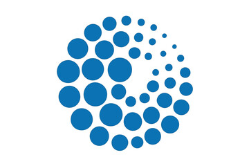 A blue abstract circular shape composed of circles serves as a universal logo template, presented as an isolated icon with a vector illustration on a white background
