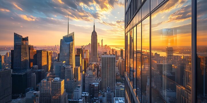 Manhattan Skyline Golden Hour Panorama