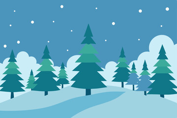 Winter Wonderland Serene Snow-Covered Forest Landscape Illustration