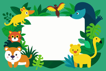Fototapeta premium Jungle Animals Frame Cute Cartoon Illustration for Kids