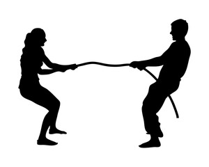 Couple Pulling Rope in Opposition – Silhouette Illustration


