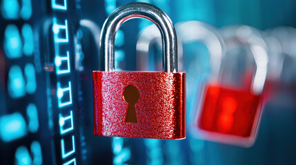 Vibrant red padlock symbolizes security and protection in digital environment, representing importance of safeguarding data
