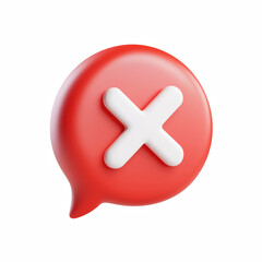 Obraz premium 3D red cancel icon with white X mark, isolated on white background