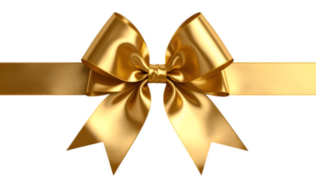 Golden Bow: A radiant, perfectly tied golden bow, with its ribbon gracefully looped and knotted. The golden shimmer and graceful curves of the bow evoke a sense of elegance and refinement.