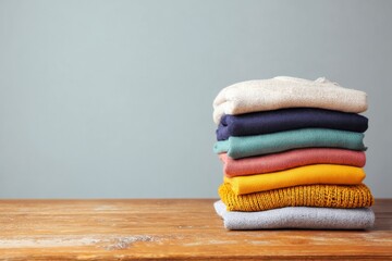 Folded Sweater Stack Colorful Clothes