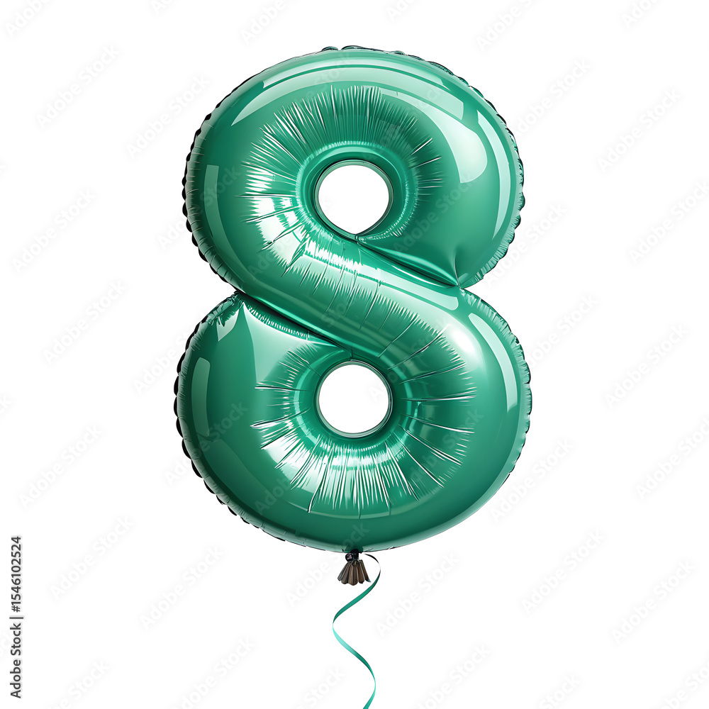 Fototapete a balloon shaped like the number 8,emerald green metallic finish with realistic reflections and smoo
