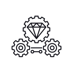 Operational excellence icon with gears and diamond, line design on white