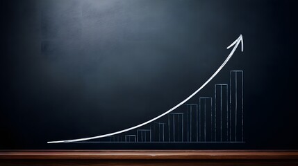 A chalkboard displays an upward-trending line graph and bar chart, both illustrating exponential growth. The scene, featuring a wooden ledge, evokes a classroom or presentation setting.