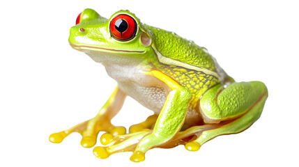 Obraz premium A vibrant green tree frog with striking red eyes on on transparent background png