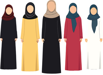 Islamic Women’s Fashion Featuring Diverse Hijab Styles and Colorful Outfits