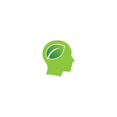 Natural Mental Health Logo with Leaf | Wellness Therapy Symbol | Mind Healing Icon Vector