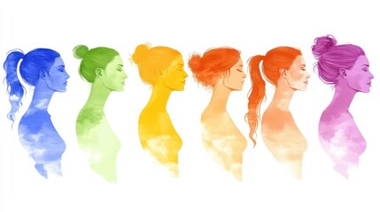 Watercolor Women Silhouettes in Rainbow Colors