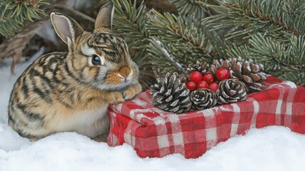 Winter Hare with Christmas Table Decoration in Snow