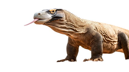Close up of a komodo dragon with its tongue sticking out slightly on transparent background png