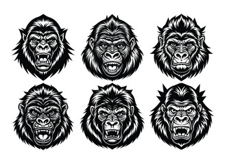 Fototapeta premium Gorilla with earring in sunglasses - outline cut out silhouette. Ape, monkey head character mascot white backround 