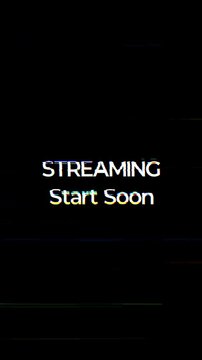 Streaming start soon glitch text on black background, vertical animation dynamic glitch distortion effect. Suitable for digital live streaming event, online gaming channel, and video content creation.