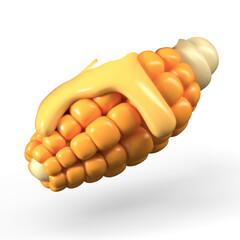 Baked small corn with melted butter, elote. Appetizing vegan snack. Tasty dish, street food