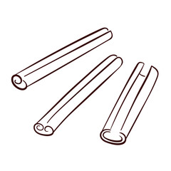 Cinnamon sticks set in line art style isolated on a white background.