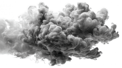 Grey smoke swirls isolated on transparent background
