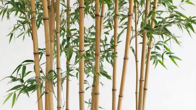 A tall bamboo plant in a decorative pot sitting on a table