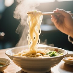 woman eating noodles