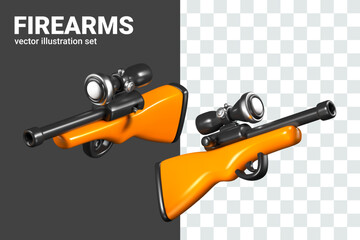 Sniper rifle in realistic style. Firearms with optical sight. Weapon for accurate damage