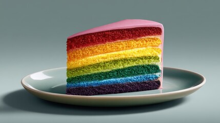 Vibrant Rainbow Cake Slice with Multiple Colors