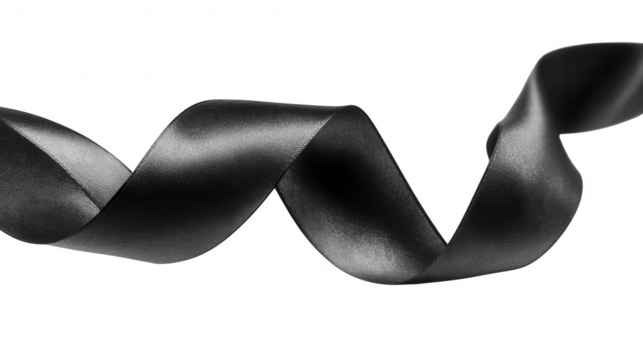 Black satin ribbon isolated on transparent background