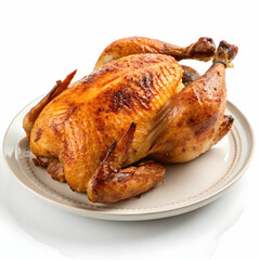 Roasted chicken on plate isolated on transparent background  