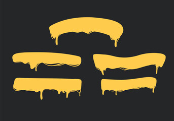 Melting cheese drip horizontal banner for text label vector collection