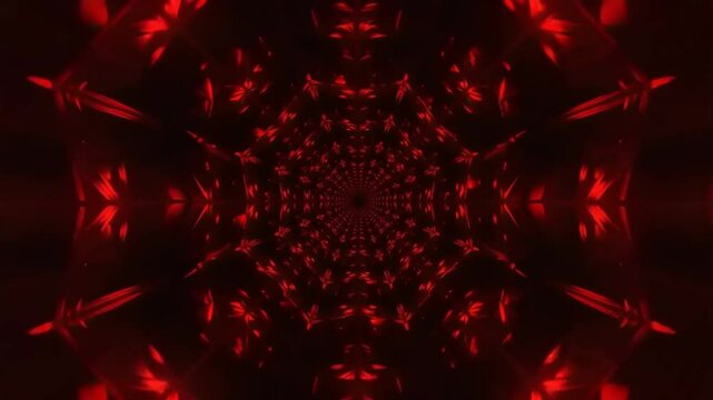 Abstract red kaleidoscope pattern creating a mesmerizing visual effect with intricate details