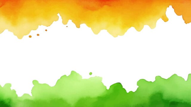 Watercolor Abstract Art: Abstract watercolor painting features vibrant orange, white and green colors, creating a dynamic and fluid composition with artistic texture and design. 