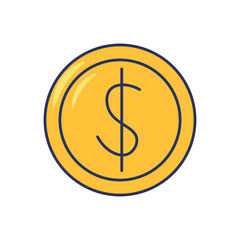 Gold Coin with Dollar Sign Icon &ndash; Flat Style Finance Illustration for Money, Investment, and Economy