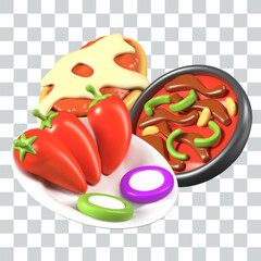 Group of serving Mexican dishes in realistic style. Vector composition, concept of hearty lunch