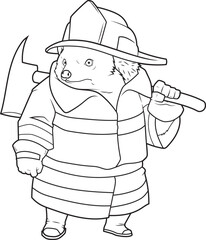 Hedgehog Firefighter Axe Fire department Animal Vector Graphic Art Illustration