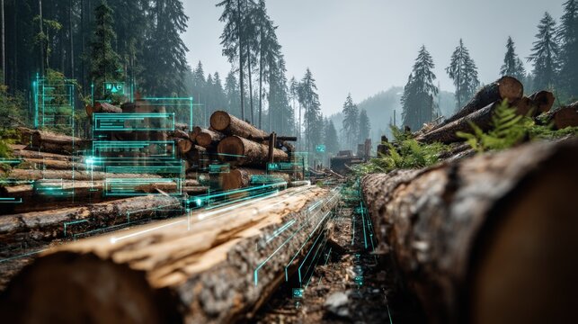 Innovative forestry: digital data overlaying a logging site in the forest