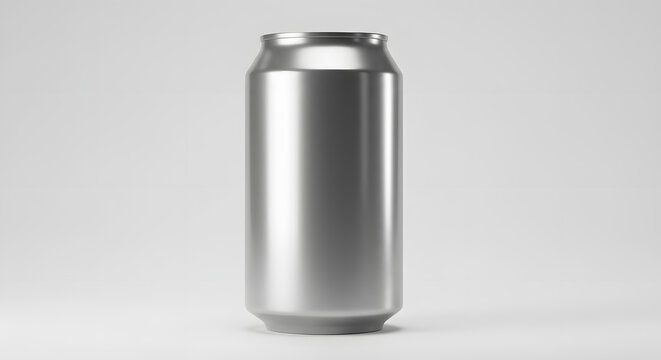 A photorealistic, 330ml metallic soda can mockup with crisp reflections, isolated on a white background for beverage branding.