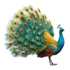 Majestic Peacock Displaying Vibrant Feathers in a Natural Setting with Bright Colors and Detailed Texture